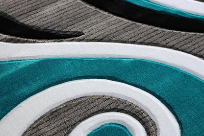 Masada Rugs, Sophia Collection Hand Carved Area Rug Modern Contemporary Turquoise White Grey Black (8 Feet X 10 Feet)