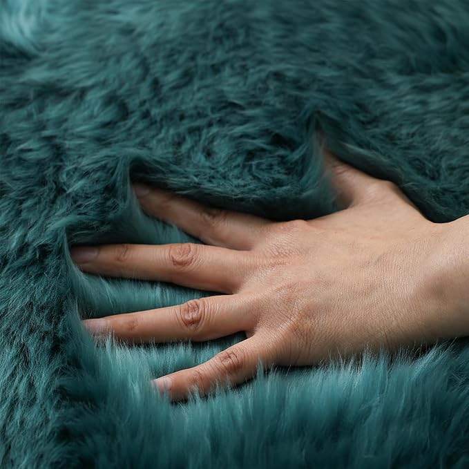 Genuine Sheepskin Rug New Zealand Luxury Lambskin Rug, Natural Fluffy Sheepskin Throw for Bedroom Living Room Children's Room - Premium Area Rug Chair Cover (2×3 Feet, Dark Teal Blue)