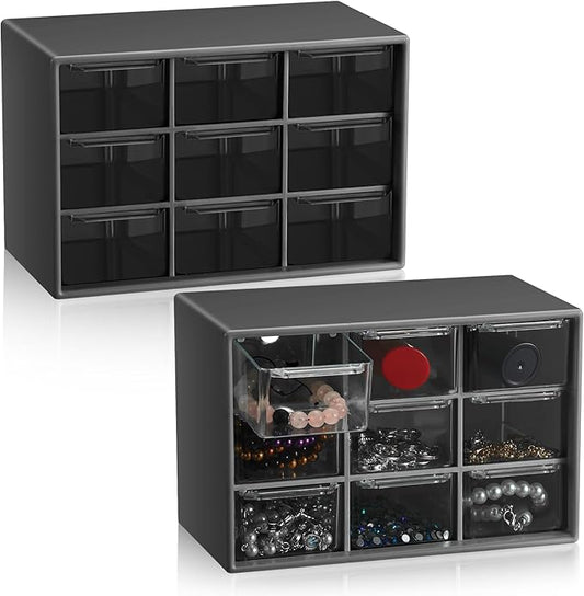 Wenqik 2 Pcs Mini Storage Drawers Teacher Toolbox Organizer with 9 Clear Drawers Small Plastic Desktop Teacher Desk Craft Organizer for Classroom Office 7" x 3. 9" x 4. 7"(Black)