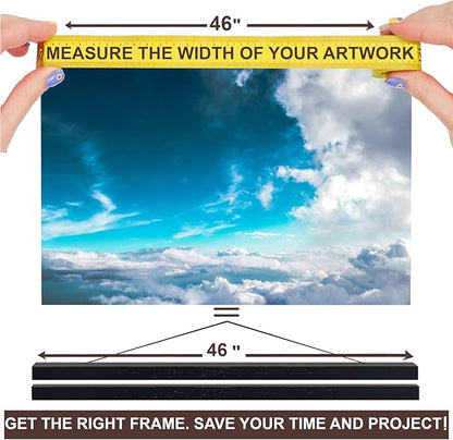 DACRI HOME 46" Magnetic Poster Hanger Frame - Sturdy Teak Wood Poster Frame 46x30 46x36, Strong Magnets for Easy Hanging Map Picture Canvas Print Scroll Wall Art (46 Inch, Black)
