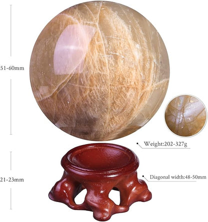 Nupuyai Natural Orange Moonstone Crystal Ball with Resin Stand, Healing Crystal Sphere for Home Decor 2.01"-2.36"(51mm-60mm)