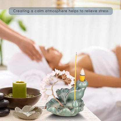 Incense Waterfall Moon Backflow Incense Burner Ceramic Incense Holders Rose Stone Crystal Tree Incense Holder Namaste Yoga Meditation and Home Decor