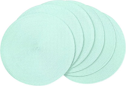AHHFSMEI Round Braided Placemats 15 Inch Round Table Mats for Dining Tables Natural Woven Heat Resistant Place mats Set of 6 (Mint Green)