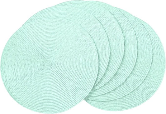 AHHFSMEI Round Braided Placemats 15 Inch Round Table Mats for Dining Tables Natural Woven Heat Resistant Place mats Set of 6 (Mint Green)