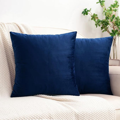HWY 50 Navy Blue Velvet Throw Pillow Covers 20x20 Inch, Pack of 2 Soft Cozy Solid Decorative Luxury Cushion Cases for Couch Sofa Bed Living Room Bedroom