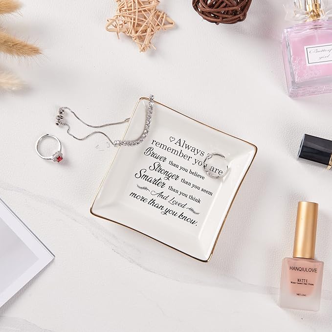 Inspirational Gifts for Women Trinket Dish with Positive Quotes - Always Remember You are Braver Stronger Smarter Than You Think, Motivational Gifts for Women Encouragement Cheer Up Gift