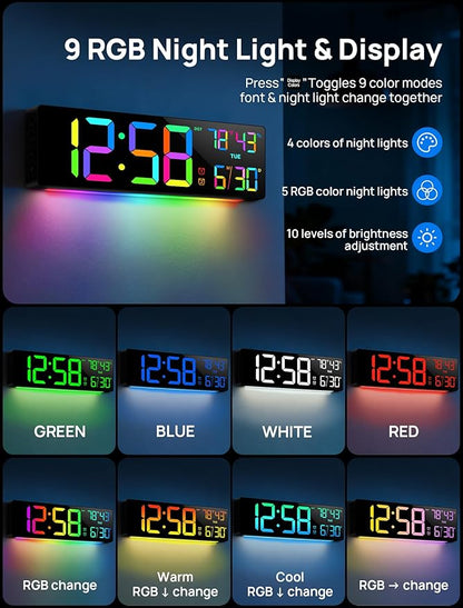 18.5" Large Digital Wall Clock with Remote Control, Big LED Display Digital Clocks with Night Light, Alarm, Countdown, DST, Temp, Date for Living Room, Bedroom, Office, Gift for Seniors(Black)