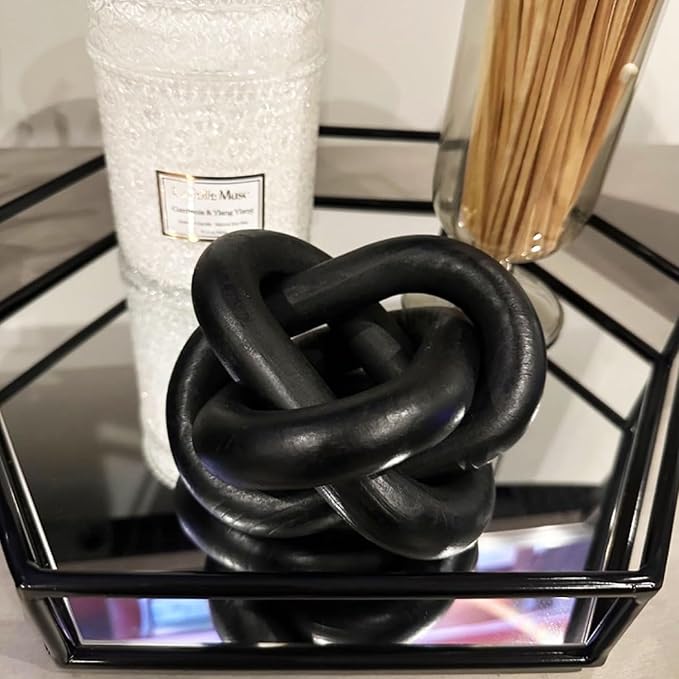 3-Link Wood Chain Link Coffee Table Decor, Black Wooden Knot Decor for Coffee Table Farmhouse Decortive for Home Boho Modern Shelf Decortion(Black)