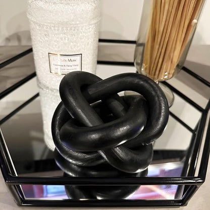 3-Link Wood Chain Link Coffee Table Decor, Black Wooden Knot Decor for Coffee Table Farmhouse Decortive for Home Boho Modern Shelf Decortion(Black)