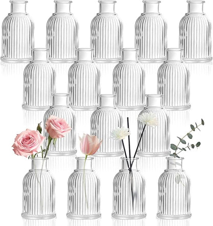 DomeStar 16PCS Glass Bud Vases Set for Bouquet, Mini Clear Vintage Clear Cylinder Vases for Flowers, Small Flower Vase Suitable for Birthday Party, Anniversary, Wedding, Baby Shower Party Home Decor