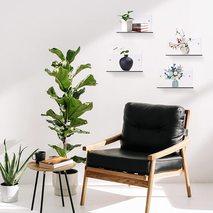 Yalikop 5 Pieces Small Floating Shelves for Wall 4'' Acrylic Mini Wall Shelf Acrylic Display Shelf Clear Hanging Shelves Room Decor for Bedroom, Bathroom, Living Room, Office