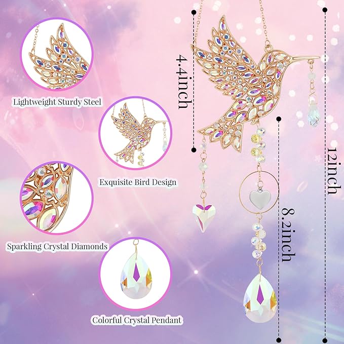 Hummingbird Gifts for Women, Hanging Crystal SunCatcher Indoor Window, Mothers Day Birthday Housewarming Gifts for Mom Grandma Friends Bird Lovers, Hummingbird Sun Catcher Outdoor Garden Home Decor