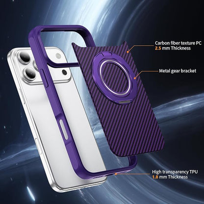 Mag-Stand Carbon Fiber Case for iPhone 17 Pro, 360° Rotate Magnetic Stand, Compatible with MagSafe, 15FT Military Protection, Slim Shockproof Magnetic Kickstand Mag Phone Case for Men Women