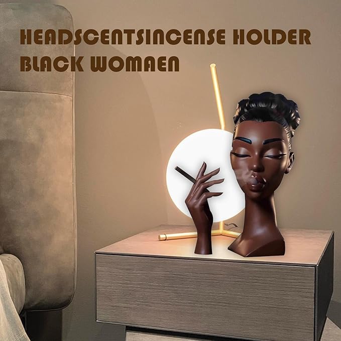 Head Incense Burner Black Woman, Funny and Elegant Head Scents Burner Black Women Facial Decoration, Waterfall Headscents Incense Holder, Ideal for Home Decor and Relaxation (A, Normal)