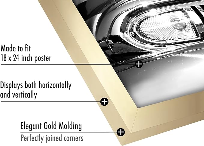 Americanflat 18x24 Poster Frame with Polished Plexiglass - Gold Picture Frame - Wide Photo Frames Made of Engineered Wood for Vertical or Horizontal Wall Display - Epic Collection - Gold