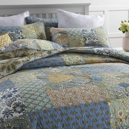 Cotton Bedspread Quilt Sets Reversible Bedding Coverlet Sets,3 Pieces Green Rustic Vintage Paisley Patchwork Bedspread, King Size