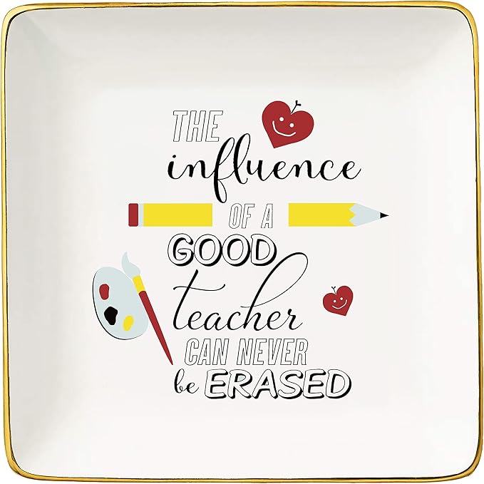 Topthink The influence of A Good Teacher Can Never Be Erased–Teachers Appreciation Week Gifts - Thanksgiving Birthday Christmas Gift for Educator–Ceramic Jewelry Holder Ring Dish Trinket Tray