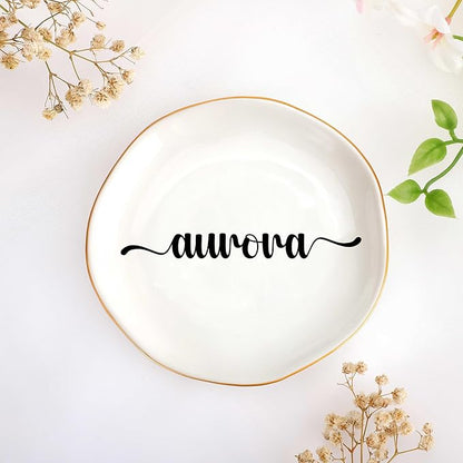 JoycuFF Aurora Personalized Name Ceramic Jewelry Tray, Mothers Day Christmas Anniversary Engagement Birthday Gifts for Women Couples, Trinket Dish for Rings Earrings Necklaces Bracelets Keys