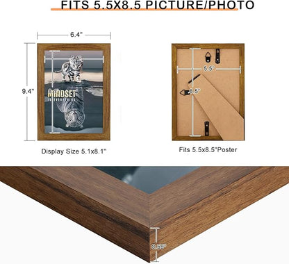 5.5x8.5 Picture Frame Brown, Rustic Natural 8.5x5.5in Photo/Portrait/Poster/Art Frame, Wall Hanging/Tabletop, Horizontal/Vertical Display Gallery Family Wedding Memorial Pic Frame Gift