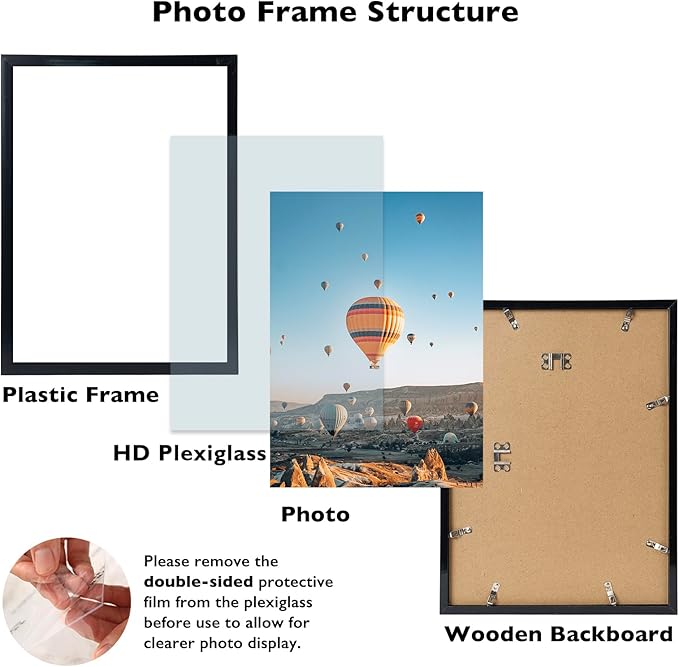 12x17 Black Picture Frame Set of 2, Horizontal and Vertical Formats for Wall Hanging, 12 x 17 Wall Gallery Poster Photo Frames with Shatter Resistant Plexiglass, 2 Pack, Black