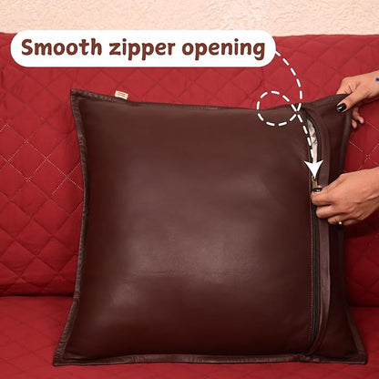 Lambskin Leather Pillow Cover - Sofa Cushion Case - Decorative Throw Covers for Living Room & Bedroom, 20x20 Inches - Dark Maroon Box Pack of 1