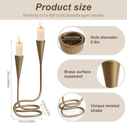 Vintage Twisted Brass Style Candle Holder, Candlestick Holder for Table Decoration, Holiday, Wedding, Housewarming (Size C)
