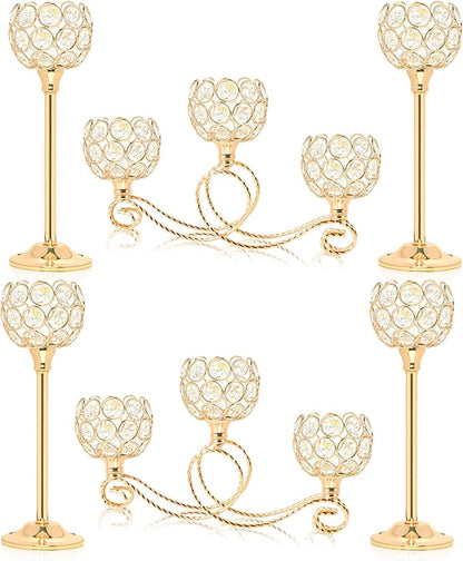Gold Set of 6 Metal Crystal Tea Light Candle Holder, Elegant Wedding Table Centerpiece Candle Holder, Christmas Wishing Crystal Bowl Candle Holder Suitable for Wedding Party Living Room Decoration
