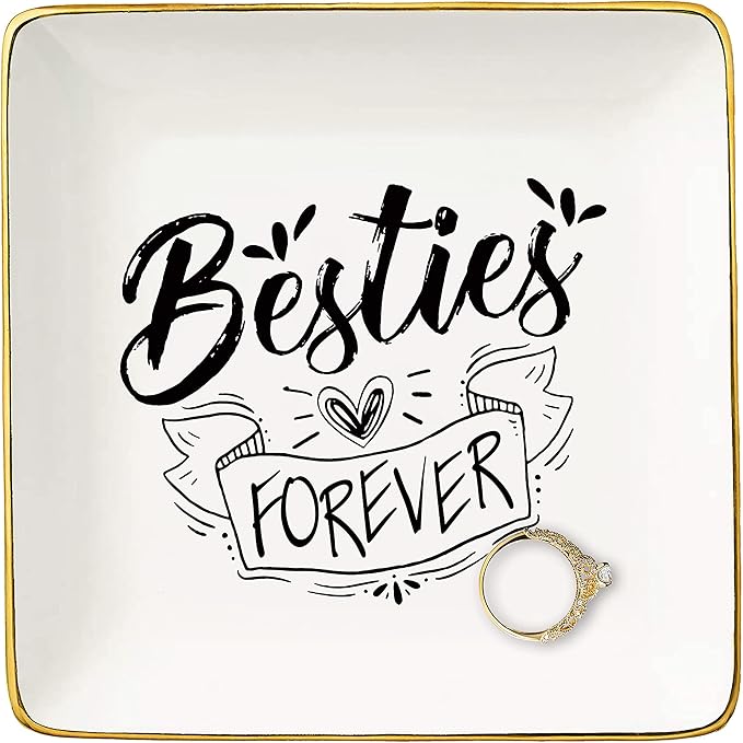 Friendship Gifts for Women,BFF Bestie Women - Funny Birthday,Valentines,Christmas Gifts for Friends,Besties,Soul Sister,Unbiological Sister,Her - Ceramic Jewelry Holder Ring Dish Trinket Tray