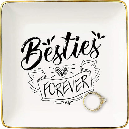 Friendship Gifts for Women,BFF Bestie Women - Funny Birthday,Valentines,Christmas Gifts for Friends,Besties,Soul Sister,Unbiological Sister,Her - Ceramic Jewelry Holder Ring Dish Trinket Tray