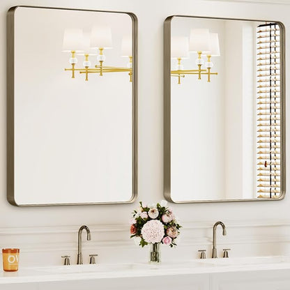 Bathroom Mirrors for Over Sink,2Pcs 24x36Inch Vanity Mirrors for Wall,Bronze Metal Frame Rectangle Mirrors for Bathroom, Farmhouse,Restroom,Hangs Horizontally or Vertically