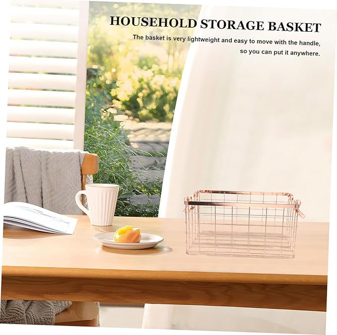 GLEAVI Nordic Style Wire Basket with Handle Iron-art Storage Organizer for Home and Office Decorative Storage Solution for Toys and Blankets