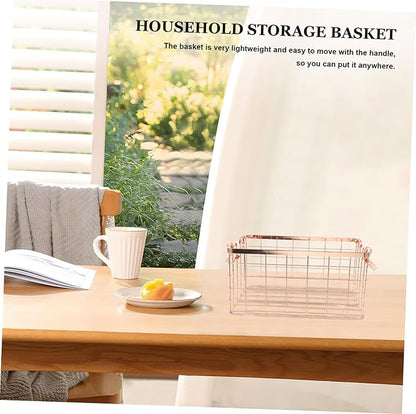 GLEAVI Nordic Style Wire Basket with Handle Iron-art Storage Organizer for Home and Office Decorative Storage Solution for Toys and Blankets