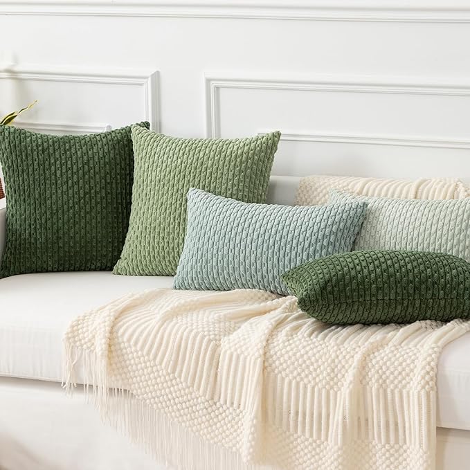 Kevin Textile Spring 14x22 Inch Pillow Cover 1 Pack Boho Decorative Soft Striped Corduroy Lumbar Farmhouse Solid Color Accent Rectangle Cushion Case for Living Room Couch Sofa Bed, Sage Green