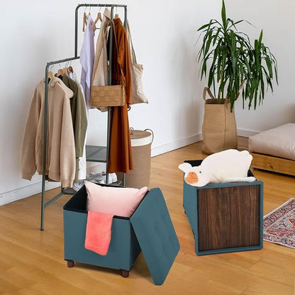 Storage Ottoman, Ottoman with Storage for Living Room Ottoman Square Tray Bedroom Cube Foot Rest Stool with Legs Small Ottomans Coffee Table Lid Foldable Footstool Faxu Leather 15"