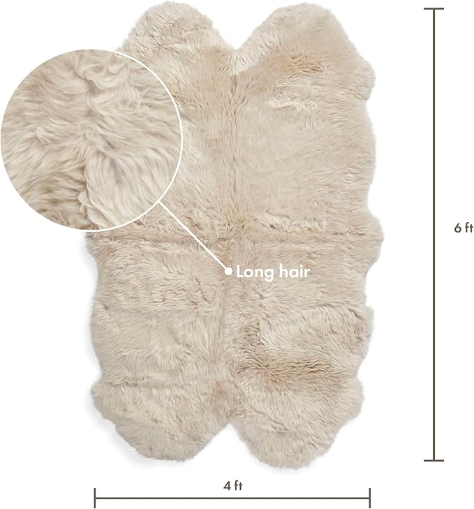 Real Sheepskin Rug 4x6 ft | Sheepskin Rugs for Living Room and Sofa | Bedside Rugs for Bedrooms | Large Fluffy Rug is Breathable & Heat-regulating in Color Beige