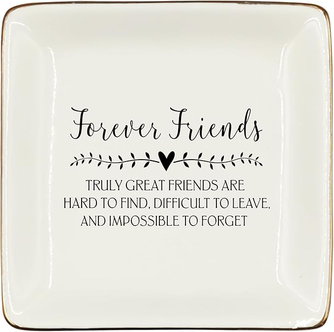 WODMIS Friendship Friend Gifts Ceramic Jewelry Tray Dish, Best Friends Forever Bff Jewelry Plate Ring Trinket Dish, Graduation Friendship Gifts For Women Friends Female Birthday Christmas