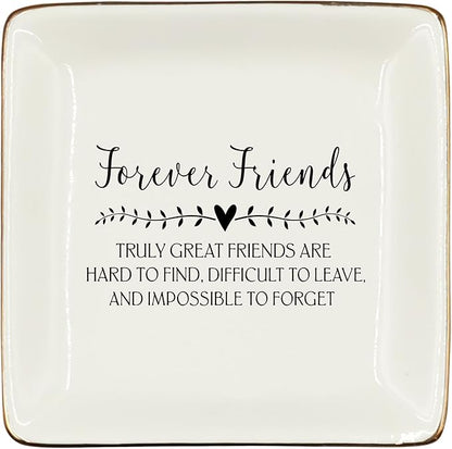 WODMIS Friendship Friend Gifts Ceramic Jewelry Tray Dish, Best Friends Forever Bff Jewelry Plate Ring Trinket Dish, Graduation Friendship Gifts For Women Friends Female Birthday Christmas