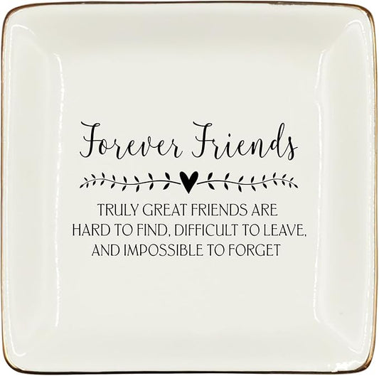 WODMIS Friendship Friend Gifts Ceramic Jewelry Tray Dish, Best Friends Forever Bff Jewelry Plate Ring Trinket Dish, Graduation Friendship Gifts For Women Friends Female Birthday Christmas