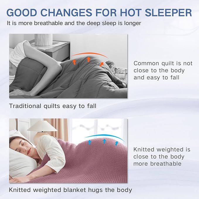 Guohaoi Knitted Weighted Blanket for Adults (Muted Pink 50"x75" 12lbs) No Beads Cooling Throw Blanket for Hot Sleepers, Home Decor Breathable Chunky Knit Heavy Blanket Use on Full Size Bed