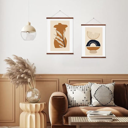 HONKKI Magnetic Poster Hanger Frame for 17x24 17x22 17x21 Movie Music Posters Wall Art,Walnut Wood Picture Frames for Canvas Diamond Map Decor, Living Room Calendar Banner Tapestry Photo Hanging Stand