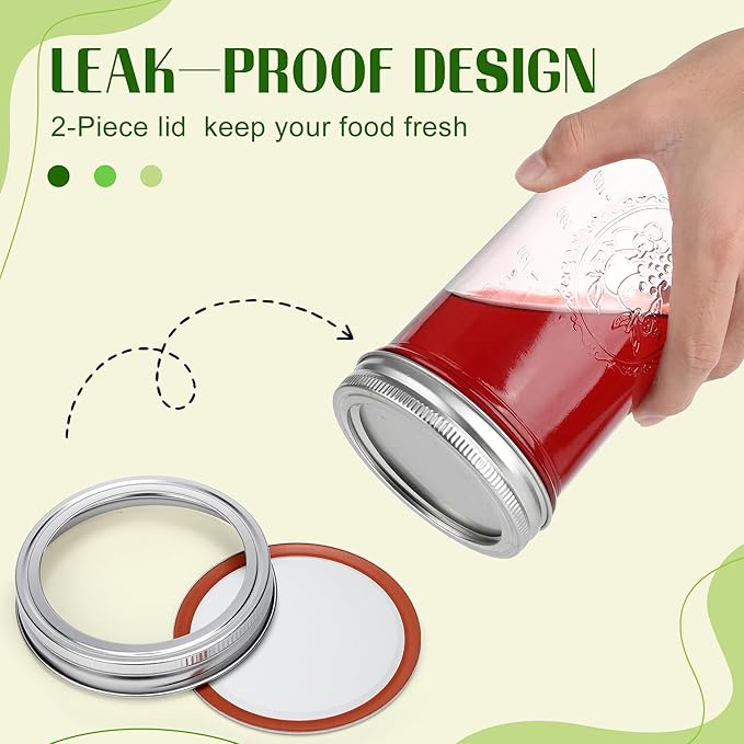 Mason Jars 24 oz Wide Mouth with Measurement Marks–12Pack Glass Canning Jars with Airtight Leakproof Lids & Bands, BPA-Free for Meal Prep, Fermentation, Pickling & Storage (clear 6pack 24oz)