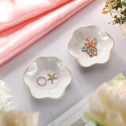 8 Pcs Ceramic Trinket Dish Lotus Leaf Jewelry Tray Small Ring Dish for Earrings, Rings, Jewelry Holder, Key Bowl(White)