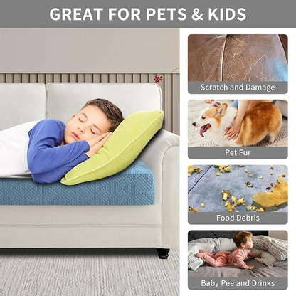 Easy-Going Waterproof Couch Cushion Covers for Couches and Sofas, Stretch Jacquard Sofa Seat Cover Replacement for Dogs, Pets & Kids, Durable Furniture Protector for Sofa Cushions, Lake Blue