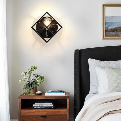 Black Wall Sconces,11.3 in Rustic Wall Sconces Mount Lamp Indoor for Living Room Bedroom Bathroom Stairway(E26 Base, Bulbs Not Include 1Pack) Black Marble Texture