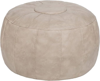 Thgonwid Unstuffed Moroccan Storage Pouf Foot Stool Ottoman Seat Handmade Faux Leather Bean Bag Floor Chair Foot Rest for Living Room, Bedroom or Balcony (Mushroom)