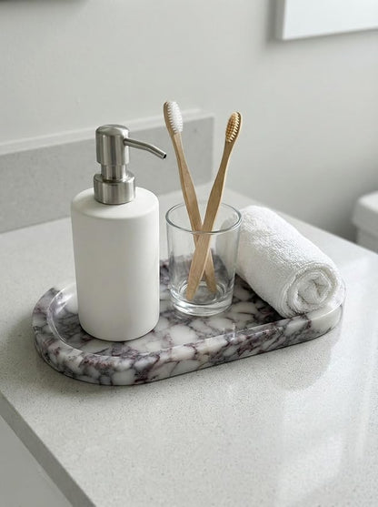 OOBOOB Natural Calacatta Viola Violet Marble Tray, Oval Perfume Tray, Bathroom Organizer for Vanity, Kitchen & Living Room, Perfect for Home Decor Lovers