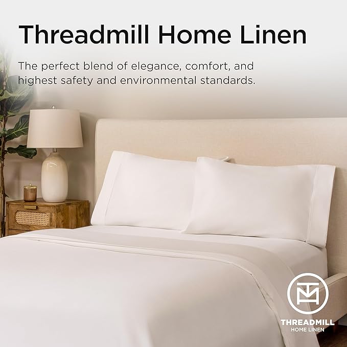 Threadmill Supima Cotton Sheets, 1200 Thread Count 100% Cotton Sheets for Cal King Size Bed, 4 Pc White Cal King Bed Sheets Set, 5-Star Hotel Quality with Elasticized Deep Pocket King