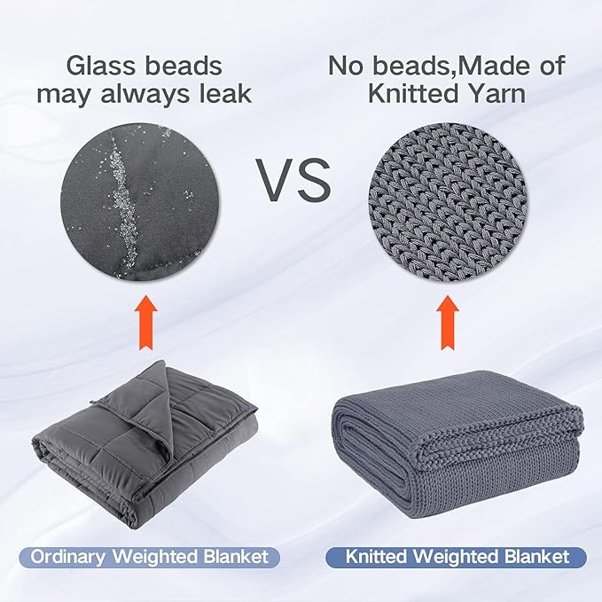 Guohaoi Knitted Weighted Blanket for Adults (Light Grey 48"x72" 12lbs) No Beads Cooling Throw Blanket for Hot Sleepers, Home Decor Breathable Chunky Knit Heavy Blanket Use on Full Size Bed