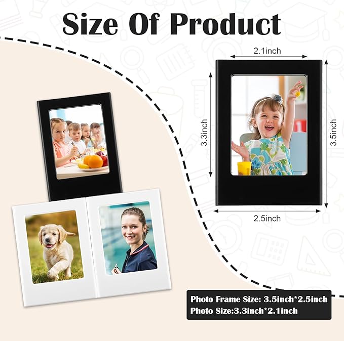 Epakh 20 Packs Magnetic Photo Picture Frame Cute Mini Table Photo Frame Holder 3 Inches Plastic Colorful Picture Display for Fridge Office (Black and White)