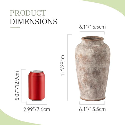 Ceramic Rustic Vase, 11 Inch Large Flower Vase Tall Farmhouse Decorative Vase Floral Pottery Vases for Home Decor Table Living Room Entryway Mantel Bedroom Bathroom Kitchen - Rustic